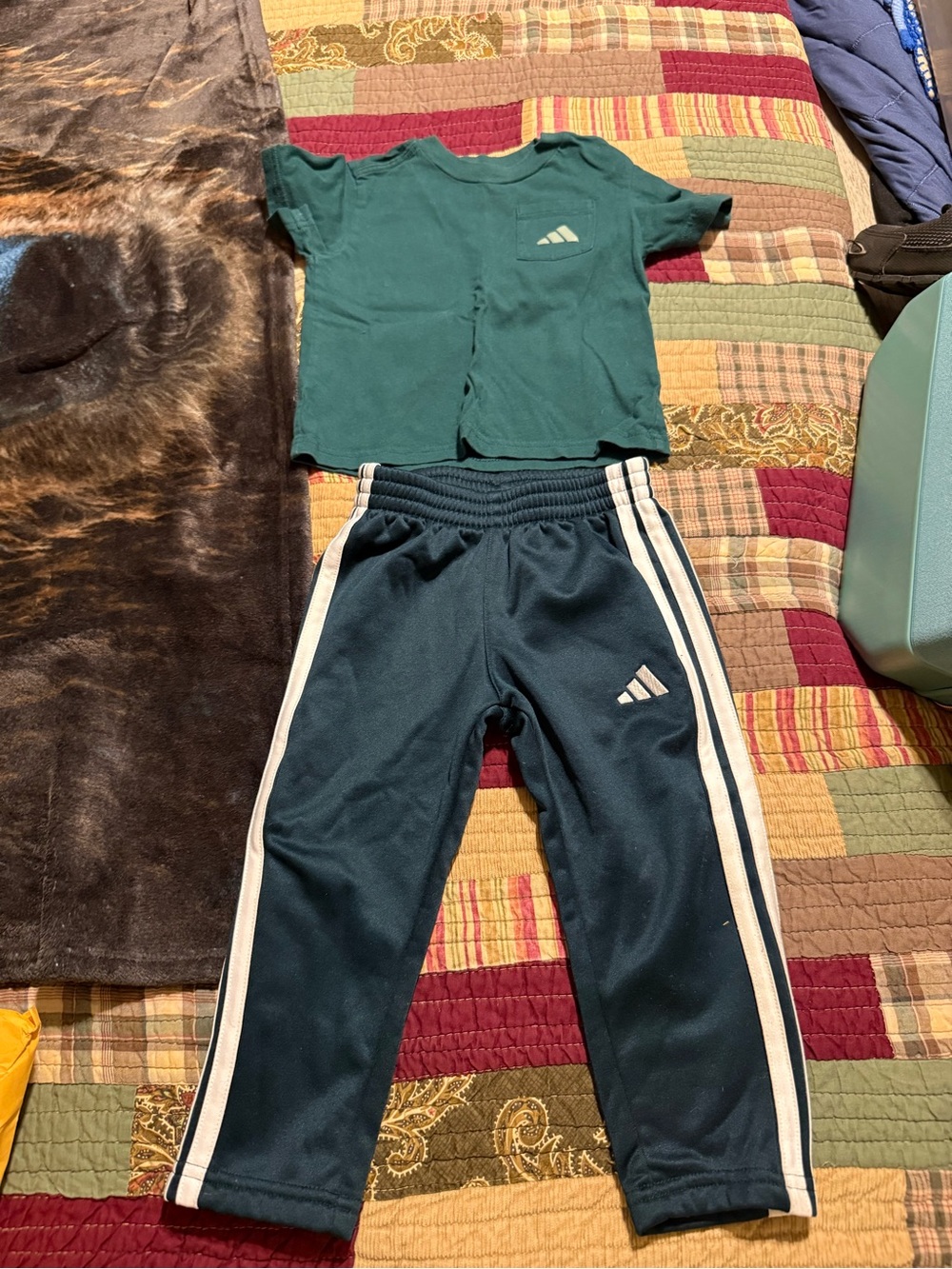 Adidas Kids Green Top and Navy Track Pants Set with hoodie